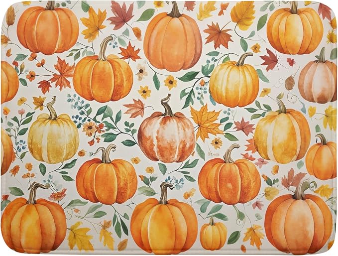 Fall Pumpkin Thanksgiving Dish Drying Mat by Aytipun