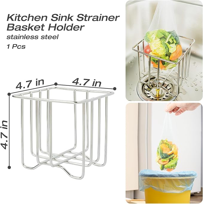 Kitchen Sink Strainer with Sink Basket Holder and 200 Strainer Net Bags - Image 2