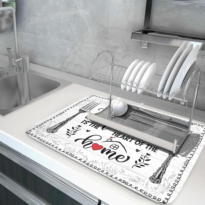 White Kitchen Dish Drying Mat 18x24 Inch Knife Fork Dish Drainer Rack Mats - Image 5