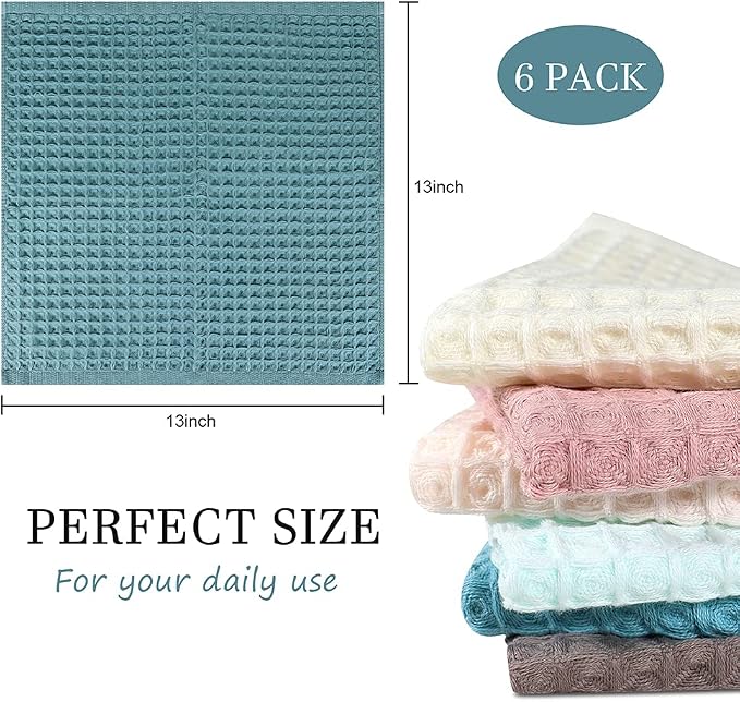 6 Pack Waffle Weave Dish Cloths, 13x13 Inch 100% Cotton Kitchen Towels - Image 3