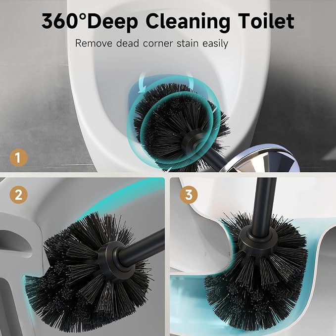 Silver Toilet Brush and Holder，Extra Long Handled Toilet Brush - Image 2