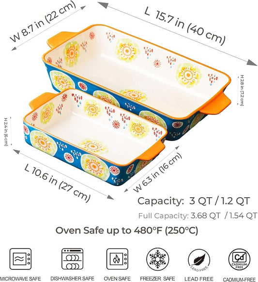 Ceramic Baking Dish Set of 2, 3QT & 1.2QT Stoneware Casserole Dishes - Image 2