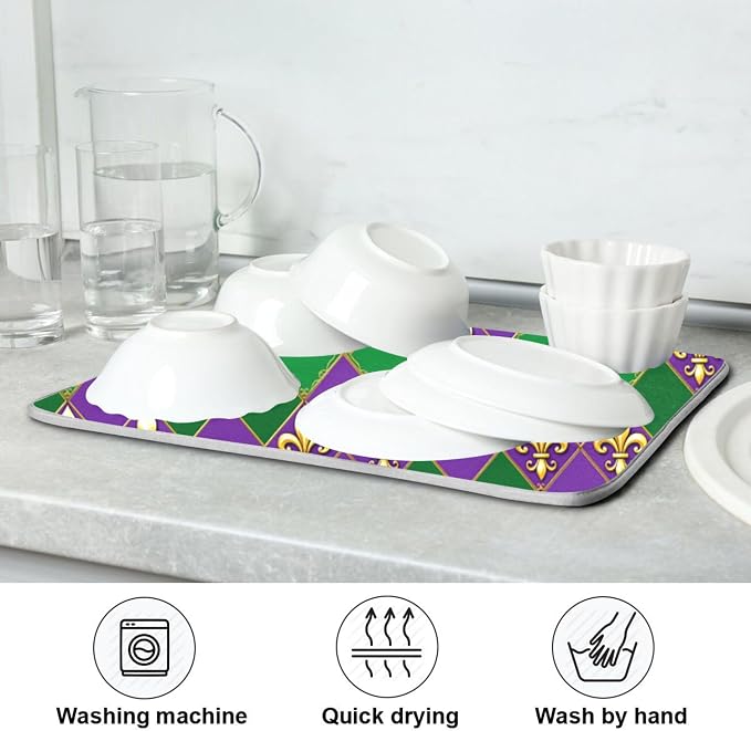Happy Mardi Gras Purple Green Dish Drying Mat - Image 7