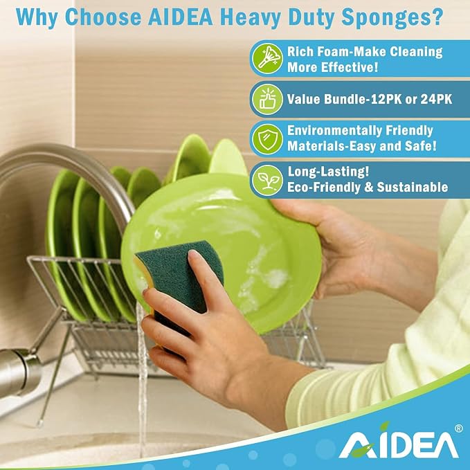 AIDEA Sponges Kitchen, 24 Pack Heavy Duty Dish Sponge, Cleaning Dish Scrubber - Image 3