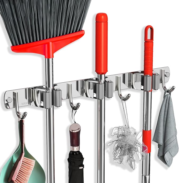 Mop and Broom Holder Wall Mount, Upgraded Broom Hanger Wall Mount, Stainless by FODARSAI