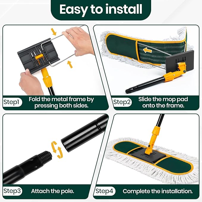 24 Inch Commercial Dust Mop for Floor Cleaning-Heavy Duty Dry & Wet Push Broom - Image 5