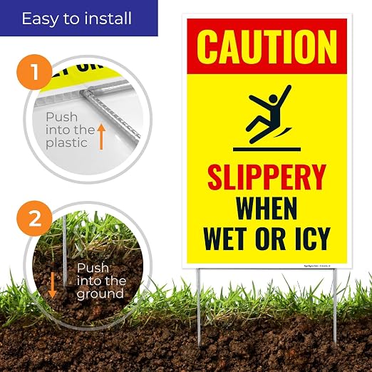 Caution Slippery When Wet or ICY Sign, Double Sided 12x18 Inches, Corrugated - Image 4
