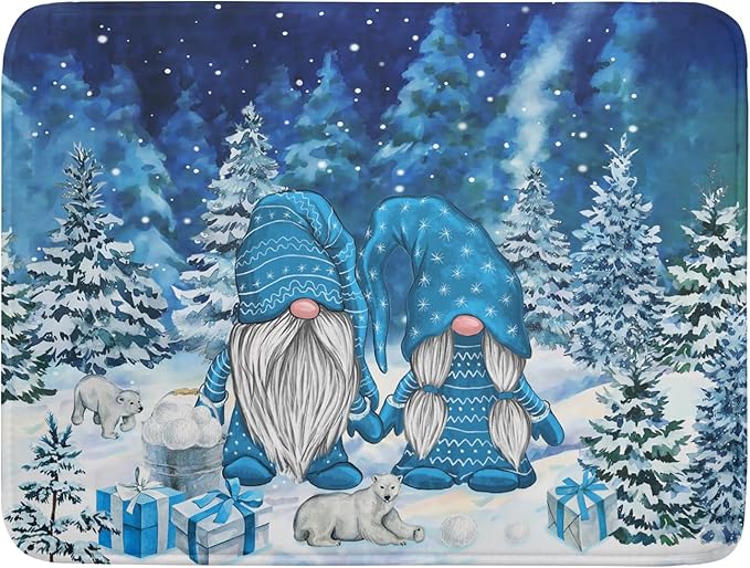 Winter Blue Gnome Dish Drying Mat by Giwawa
