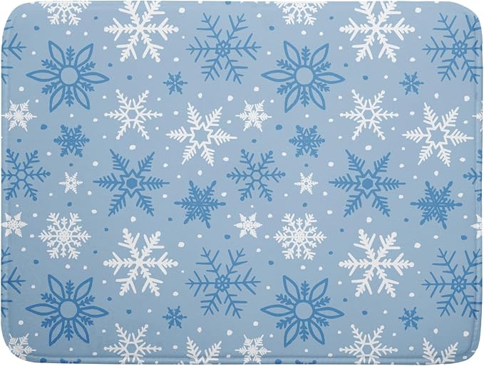 Winter Dish Drying Mat for Kitchen Counter 18x24 Blue White Snowflake Holiday by Aytipun