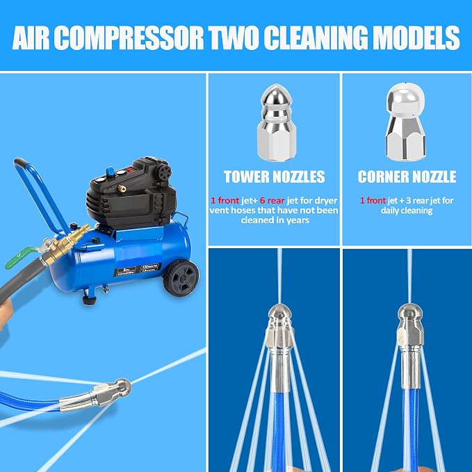 Dryer Vent Cleaner Kit - 32ft Pressure Hose + 1/4 Air Quick Connect + 2 Jetter - Image 2