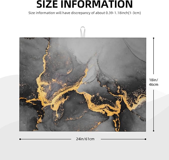 Black Gray Gold Marble Kitchen Drying Mat Abstract Modern Microfiber Dish - Image 2