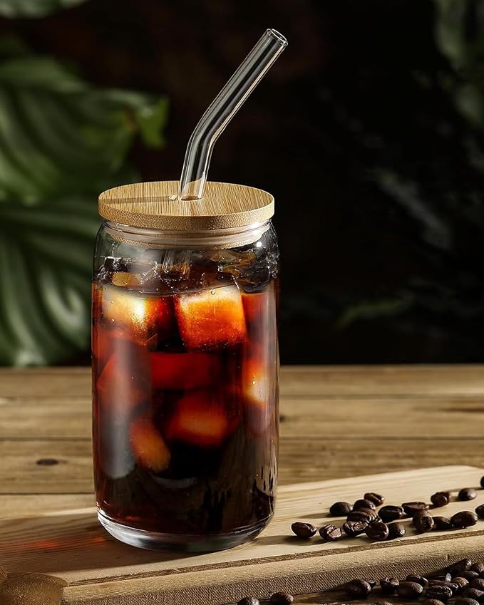 Drinking Glasses with Bamboo Lids and Glass Straw 8PCS Set, 16oz Glass Cups - Image 7