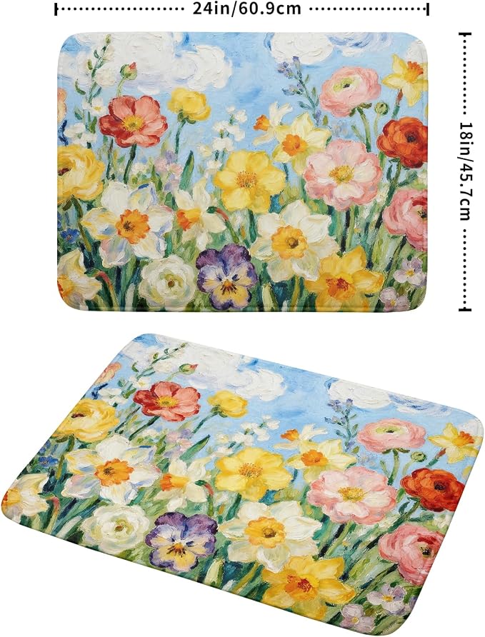 Spring Floral Dish Drying Mat for Kitchen Counter 18x24 Yellow Pink Narcissus - Image 2