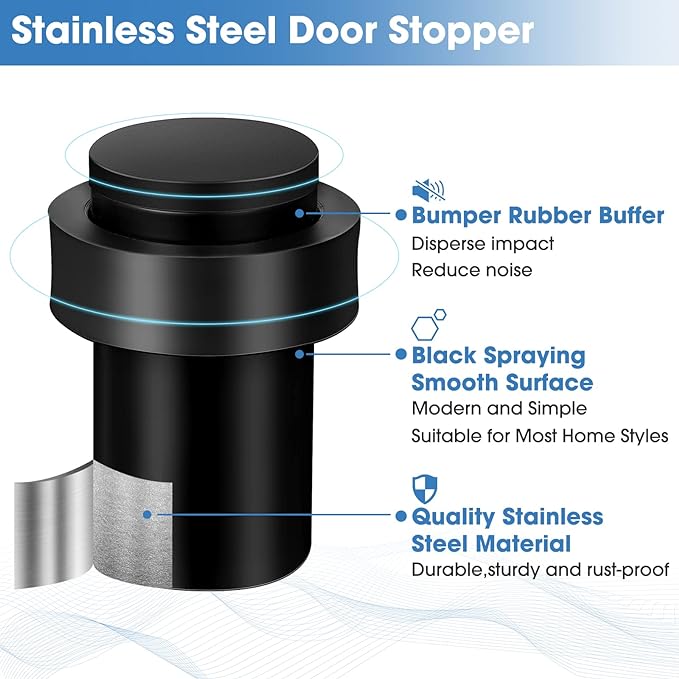 Chumia 10 Pcs Door Stopper Mounted Floor Stops Stainless Steel Cylindrical - Image 3
