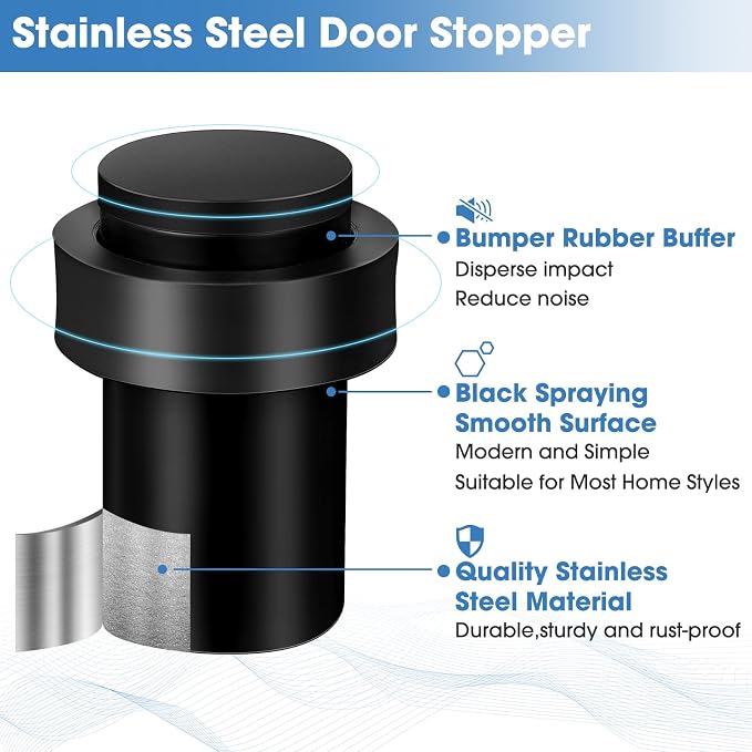 Chumia 30 Pcs Door Stopper Mounted Floor Stops Stainless Steel Cylindrical - Image 3
