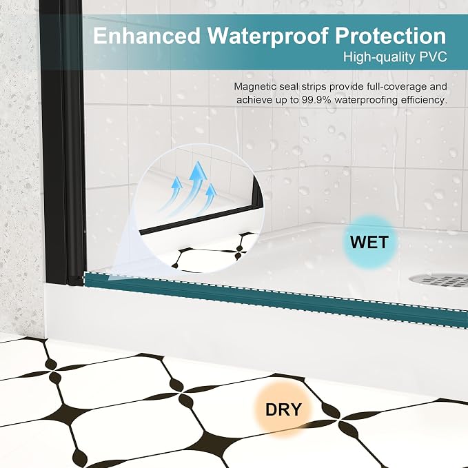 Frameless Pivot Shower Door 32"-34" Wx72 H, 1/4" Clear Nano Coated Tempered - Image 6