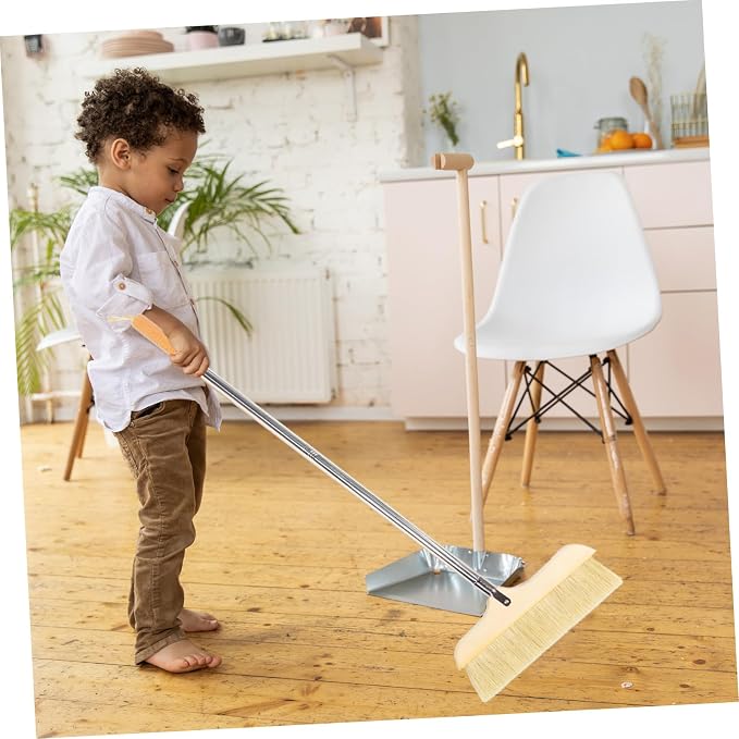 Natural Bristle Broom Soft Floor Brush Stainless Steel Pole Home Cleaning Tool - Image 8