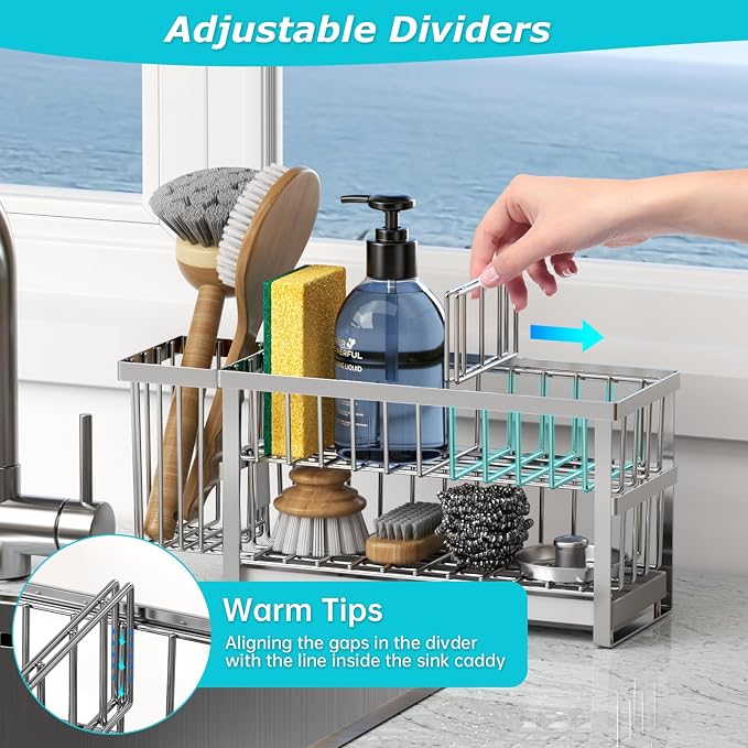 Sponge Holder for Kitchen Sink, 2 Tier Sink Caddy Organizer Countertop - Image 6