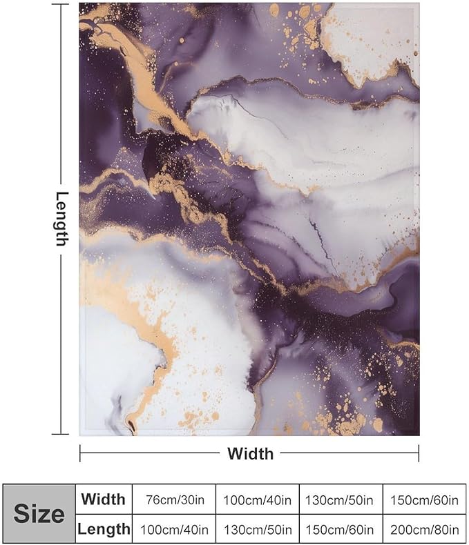 Modern Marble Blanket, Abstract Luxury Baroque Golden Purple White Stone Veins Pattern Soft Warm Cozy Plush Flannel Covers for Livingroom Bedroom Couch Chair Camping Travel Home Decor Tapestry 30x40in