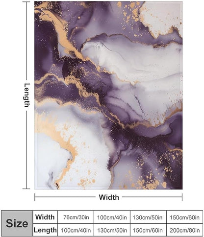 Modern Marble Blanket, Abstract Luxury Baroque Golden Purple White Stone Veins Pattern Soft Warm Cozy Plush Flannel Covers for Livingroom Bedroom Couch Chair Camping Travel Home Decor Tapestry 30x40in