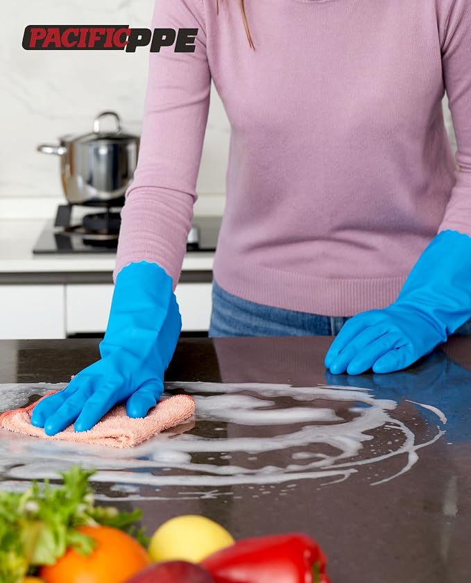 PACIFIC PPE 4 Pairs Reusable Dishwashing Cleaning Gloves, Cotton Liner - Image 8