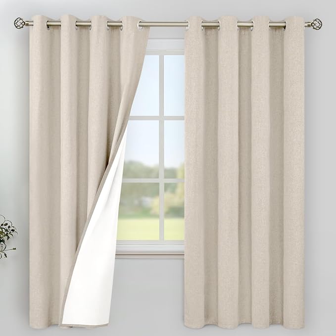 YoungsTex Oatmeal Linen 100% Blackout Curtains 68 Inch Length by YoungsTex
