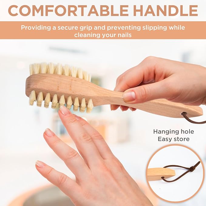 Takavu Nail Brush, Pure Boar Bristles, Natural Wood Handle, Nail Cleaning Brush - Image 4