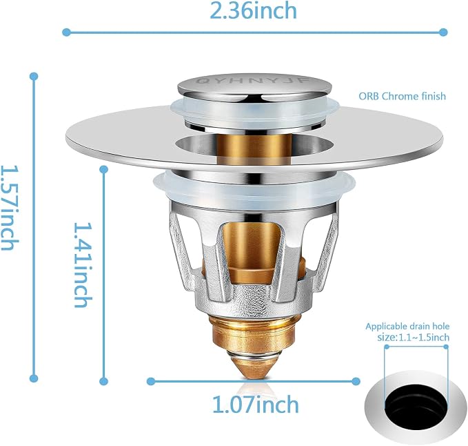 Bathroom Sink Stopper with Hair Catcher – Universal Pop-Up Drain Strainer - Image 2