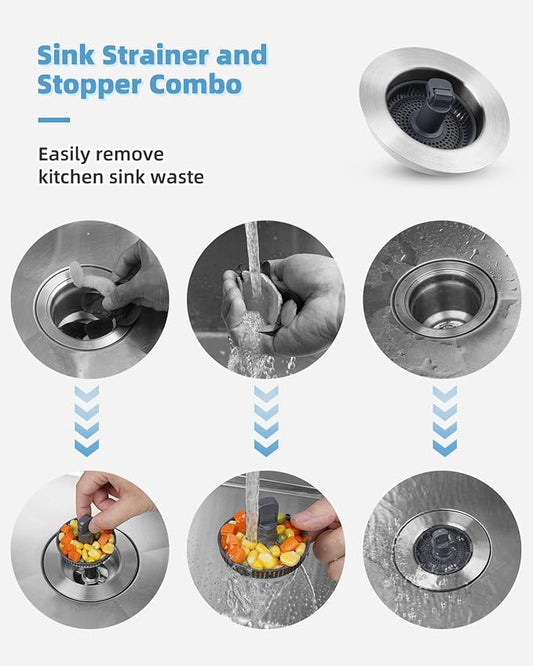 Universal 3 in 1 Kitchen Sink Drain Strainer Stopper Combo, Anti-Clog and Easy - Image 2