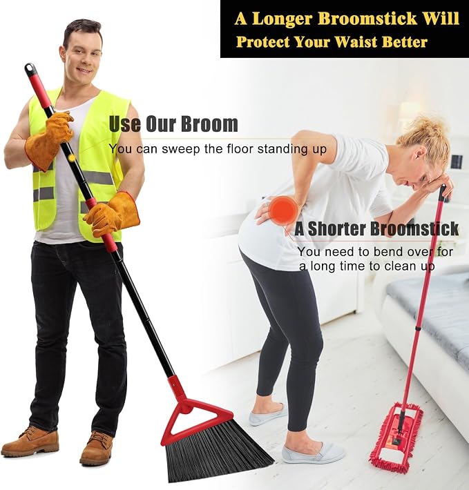 Heavy Duty Angle Broom, 3 Pack Longer Commercial Brooms, Swipe Brooms - Image 5