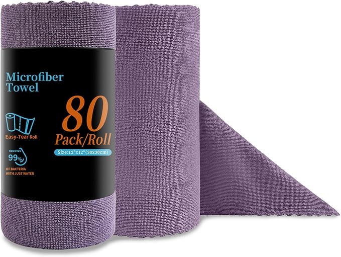 Jessy Home 80 Pack Microfiber Cleaning Cloth Roll Reusable Paper Towels 12"x12" by JessyHome