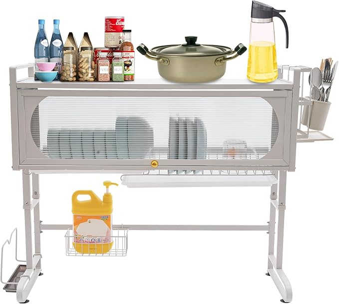 3 Tier Over The Sink Dish Drying Rack W/Clear Cabinet Door, Adjustable Dish by FAIRYPAGODA