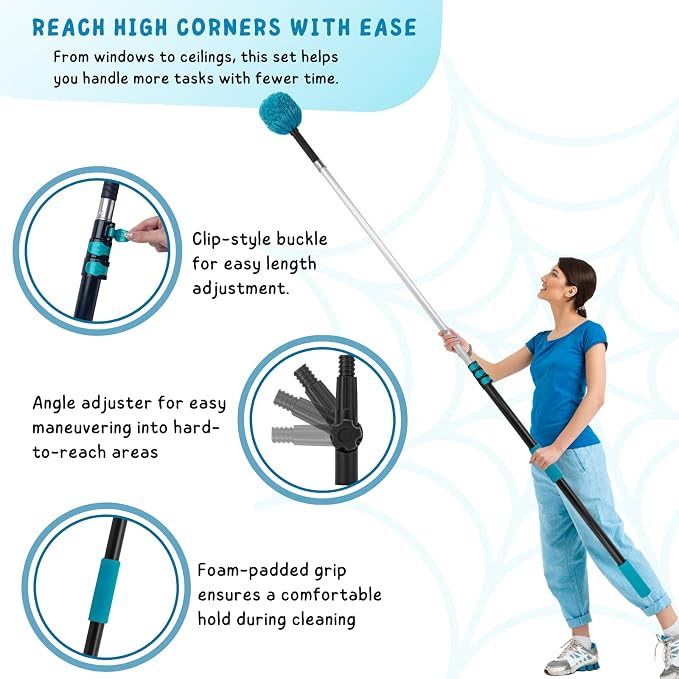Cobweb Duster with 5-12 Ft Extension Pole, Spider Web Brush with Long - Image 2