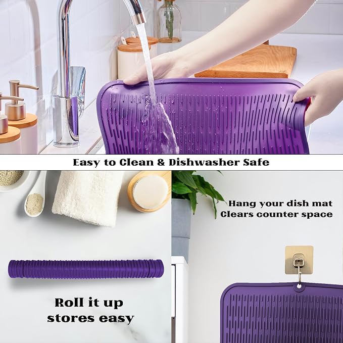 ZLR Silicone Dish Drying Mat for Kitchen Counter, Eco-Friendly Fast Dry Dish Mat - Image 4