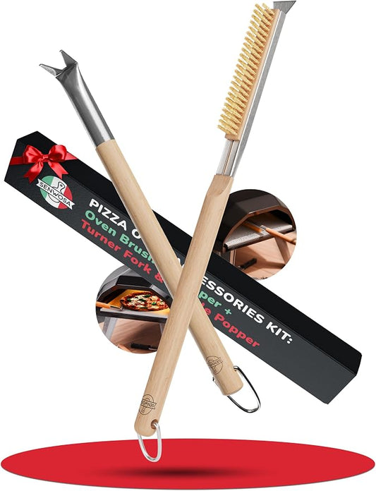 Pizza Oven & Stone Brush with Scraper, Turning Fork & Bubble Popper Bundle by Senwosa