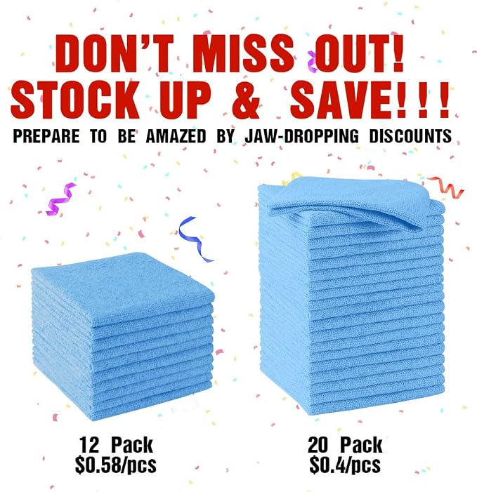 HOMEXCEL Blue Microfiber Cleaning Cloths, 20 Pack Cleaning Rags - Image 5