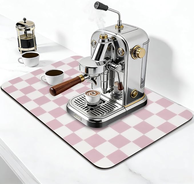 Checkered Dish Drying Mat for Kitchen Counter, Absorbent Non-Slip Coffee Mat - Image 3