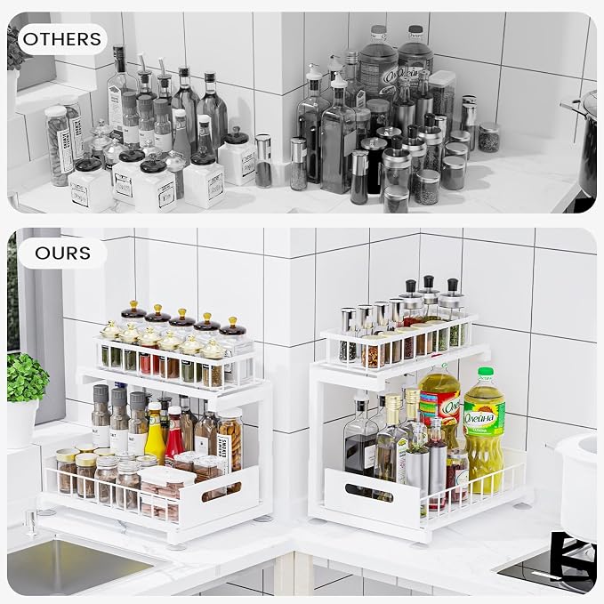 2 Pack Under Sink Organizer, 2-Tier Heavy Duty Metal Pull Out Cabinet Organizer - Image 3