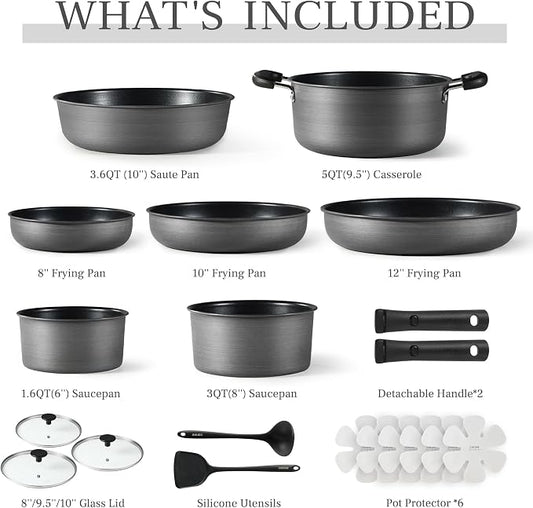 CAROTE 20pcs 4-Ply Premium Hard Anodized Pots and Pans Set Non Stick - Image 2