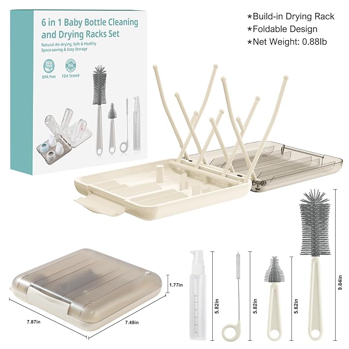 6 in 1 Baby Bottle Brush Set, Bottle Cleaner Brush Kit - Image 2