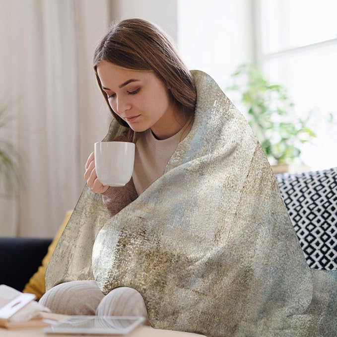 Abstract Gradient Blanket, Modern Fashion Art Blue Grey Brown Painting Strokes Pattern Soft Warm Cozy Plush Flannel Covers for Livingroom Bedroom Couch Chair Camping Travel Home Decor Tapestry 30x40in