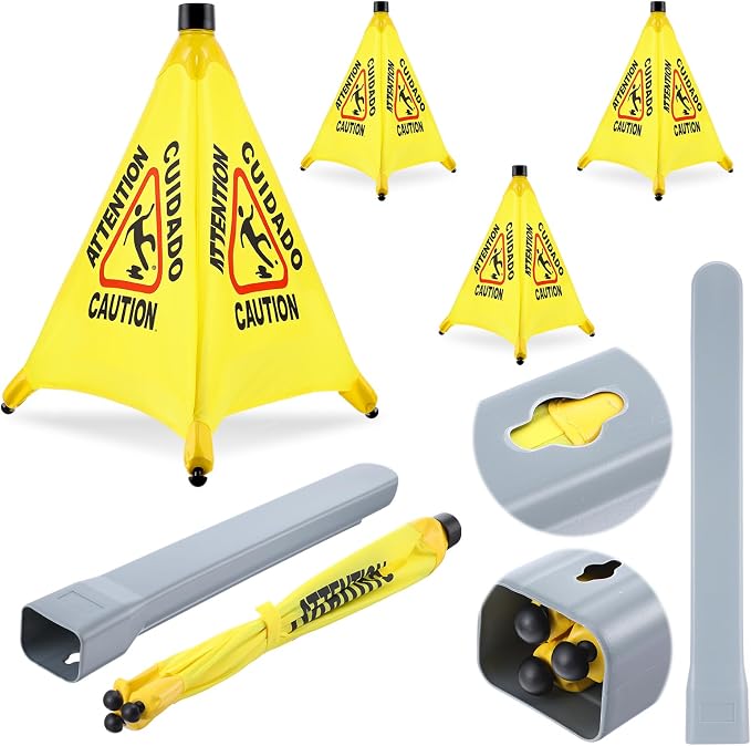 4-Packs Wet Floor Signs 20 Inch, Pop UP Bilingual Yellow Caution Wet Floor Sign by Unknown