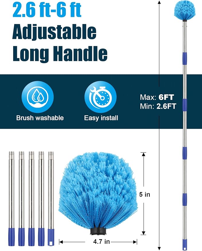 Cobweb Duster with Extension Pole, Outdoor Spider Web Brush with 6 ft Long - Image 4