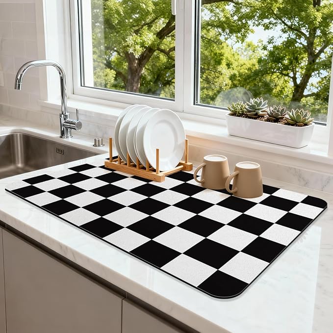 Checkered Dish Drying Mat 24" x 16" by Unknown
