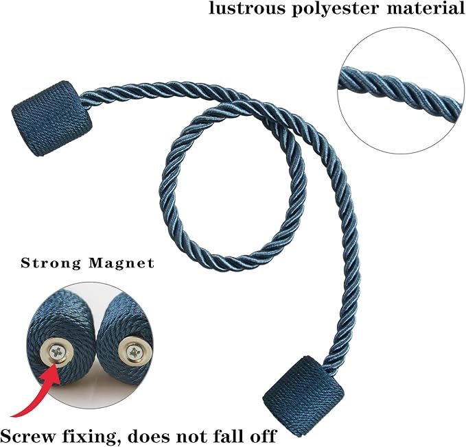 6 Pack Blue Strong Magnetic Curtain Tiebacks Outdoor Elegant Decorative Tie - Image 3