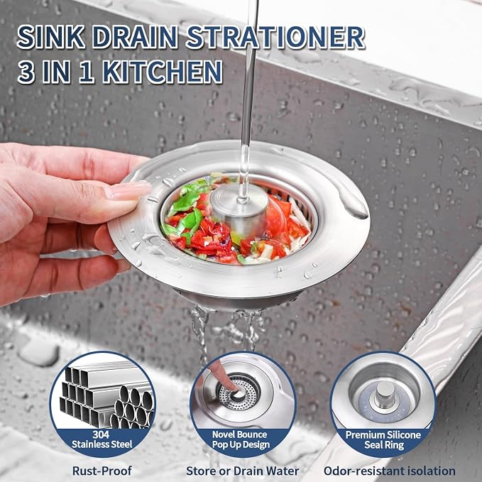 3-in-1 Kitchen Sink Drain Strainer & Sink Stopper - Image 2