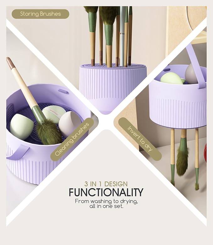 Makeup Brush Cleaner Bowl Rack 3 in 1, Silicone Cleaning Tool - Image 5
