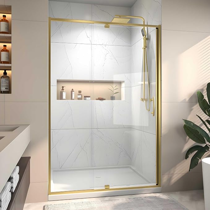 Pivot Glass Shower Door, 44–48" W x 71" H, 1/4" Clear SGCC Tempered Glass - Image 3