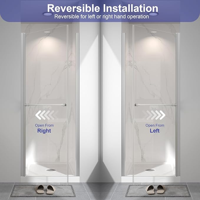 Frameless Pivot Shower Door 26"-28" W x 72" H, Swing Shower Glass Doors - Image 7
