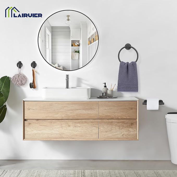 Black Bathroom Hardware Set, 4-Piece Towel Holder Set Include Double Bases - Image 7